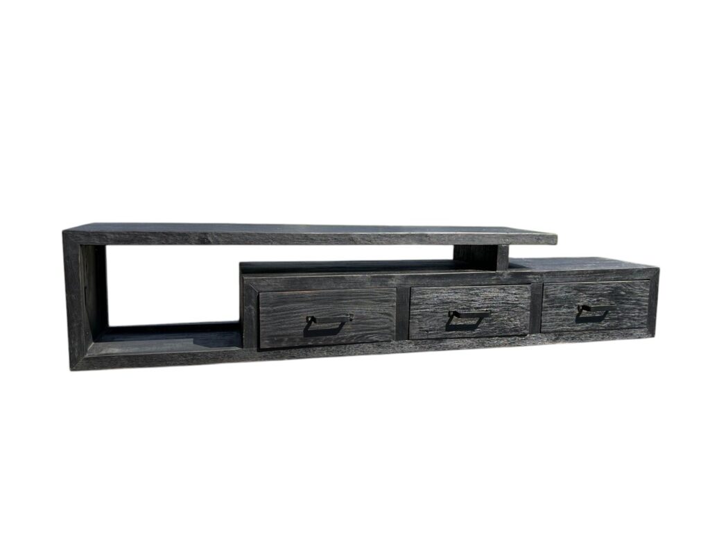 TV meubel Solid zwart teakhout massief